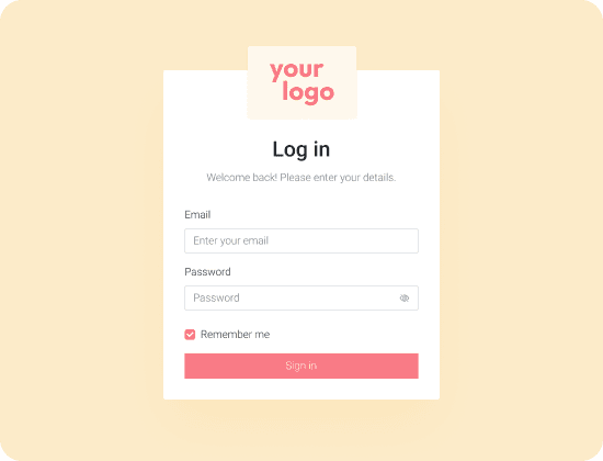 The white-label log-in screen with a placeholder “your logo” block where each travel company puts its own brand mark