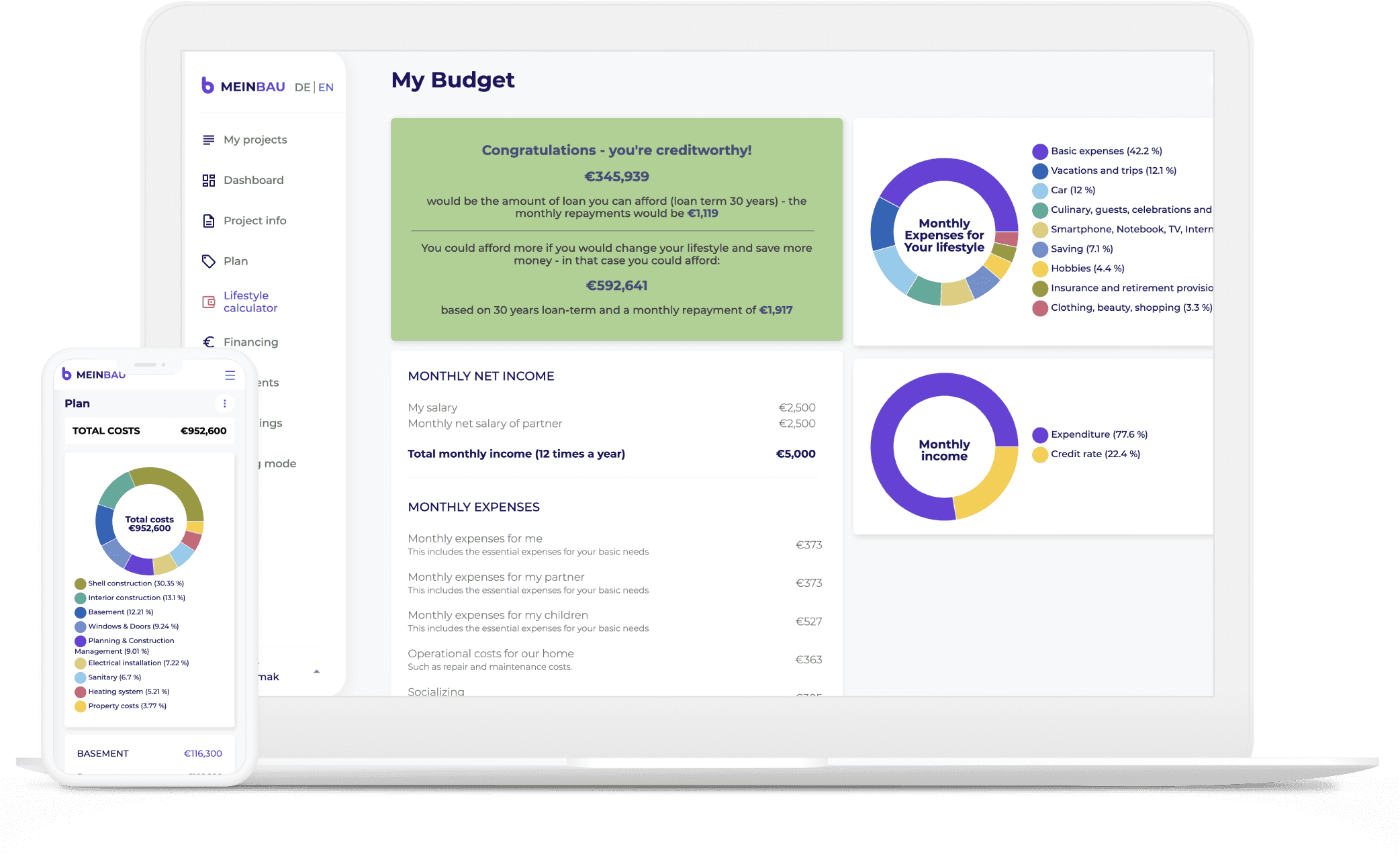 Screenshot of the white-label construction budget planner app